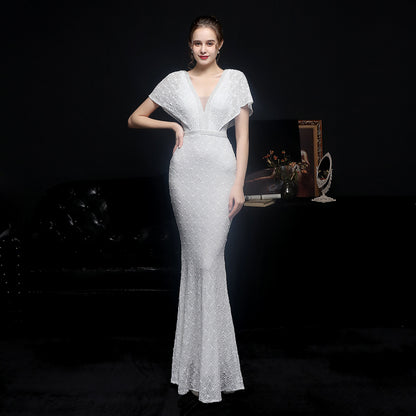 Women's Sequin Fishtail Banquet Elegant V-neck Dress