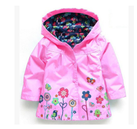 Girls Cute Flowers Windproof Rain Jacket with Hood