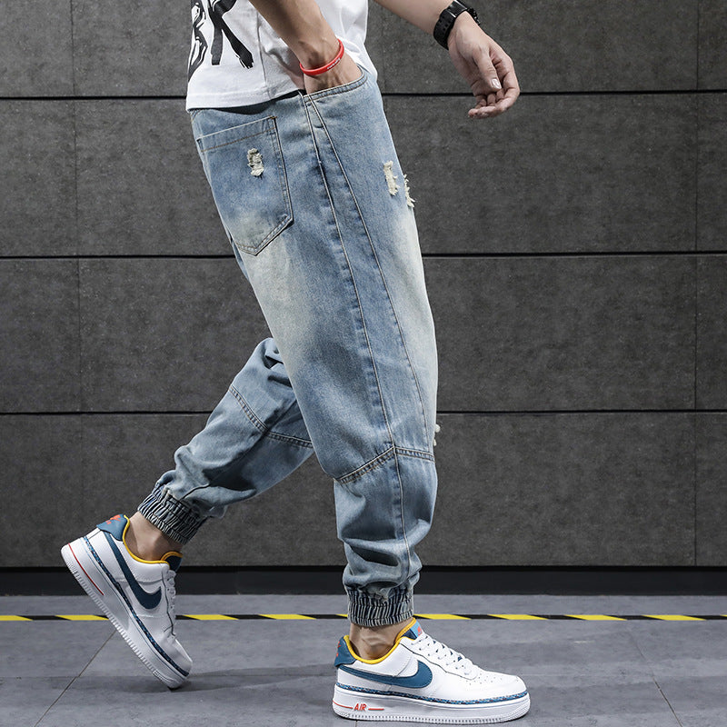 Men's Korean Style Cropped Trousers  Trendy Casual Loose Harem Pants