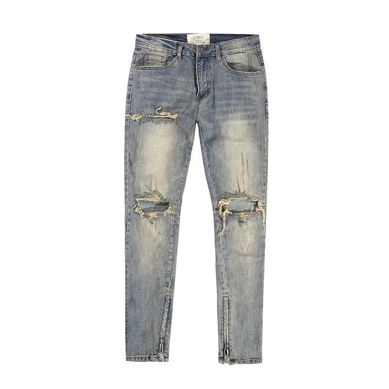 Classic zipper beam-leg jeans