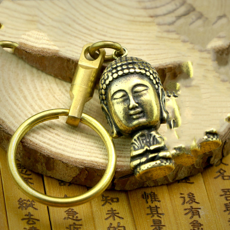 Pure Brass Car Keychain Buddha Head Pendant Pendant Pendant