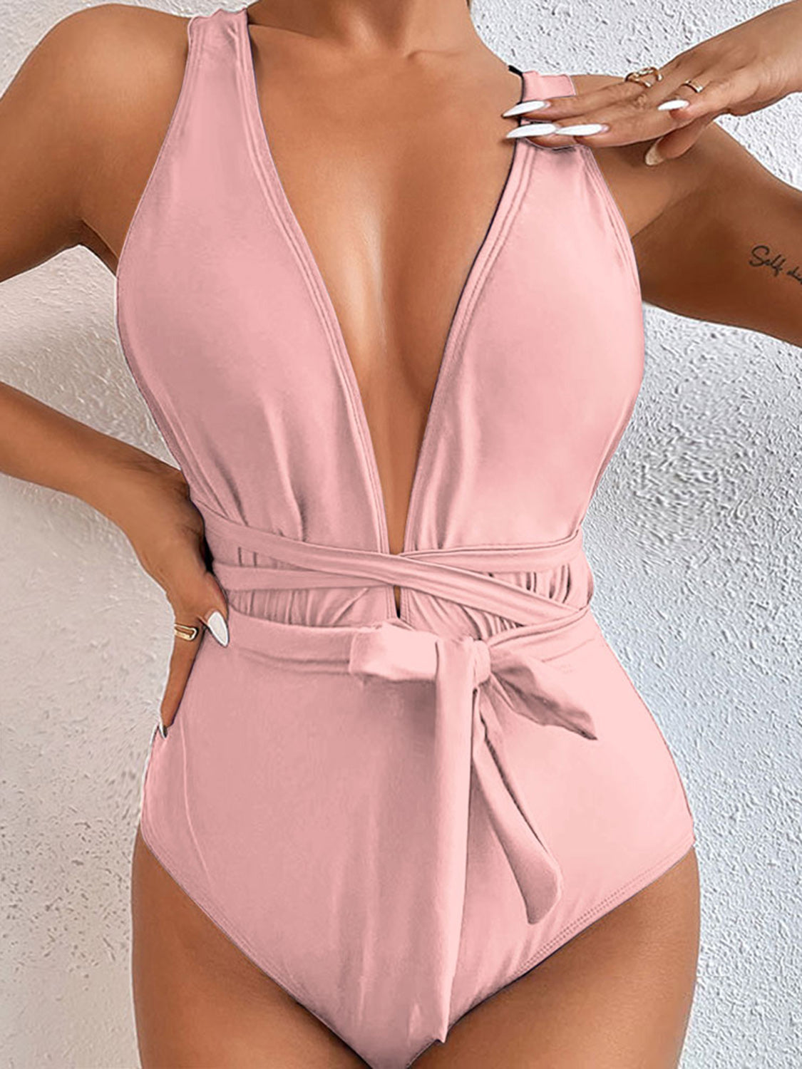 Tied Crisscross Wide Strap One-Piece Swimwear - Babbazon new