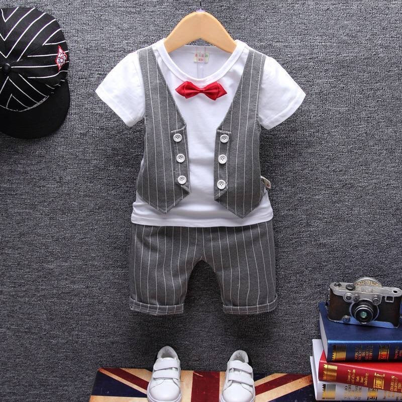 Boys Summer Children's Cotton Short-Sleeved T-Shirt Suit Small Suit Vest Gentleman Suit