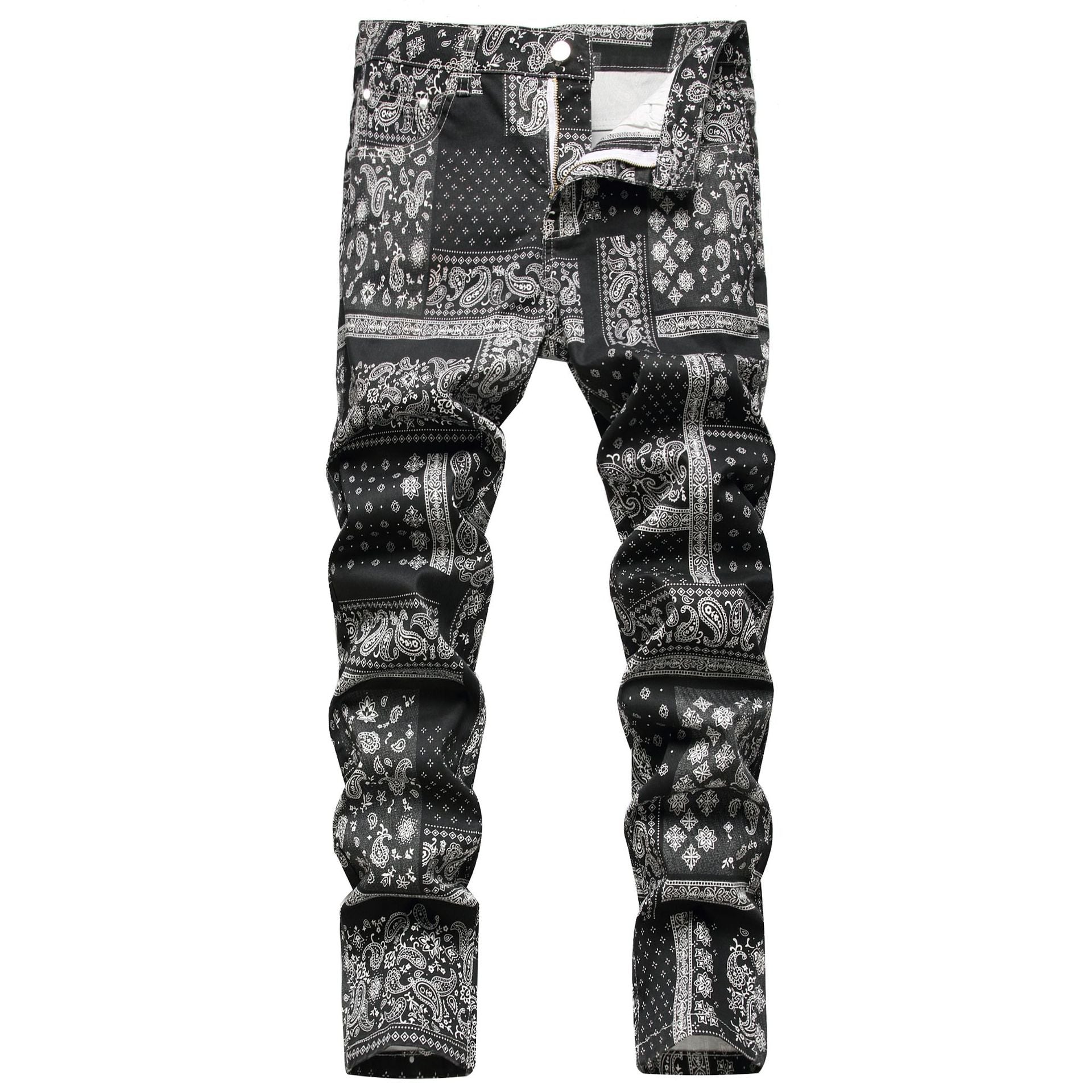 Fashion Stretch 3D Printed Cashew Nut Explosive Small Straight Trousers