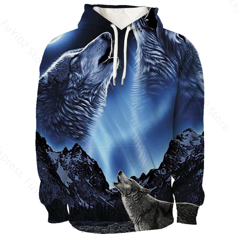 Animal 3d Wolf Pattern Hoodie Men And Women Sports Casual Wear