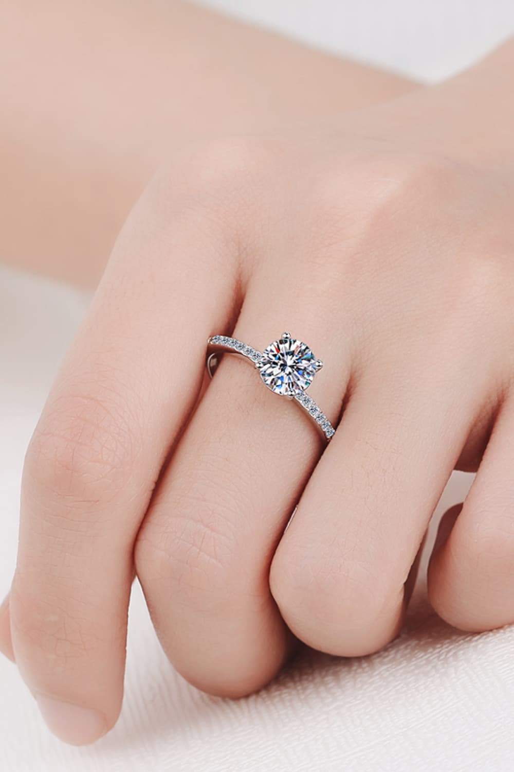 1 Carat Moissanite Rhodium-Plated Side Stone Ring 