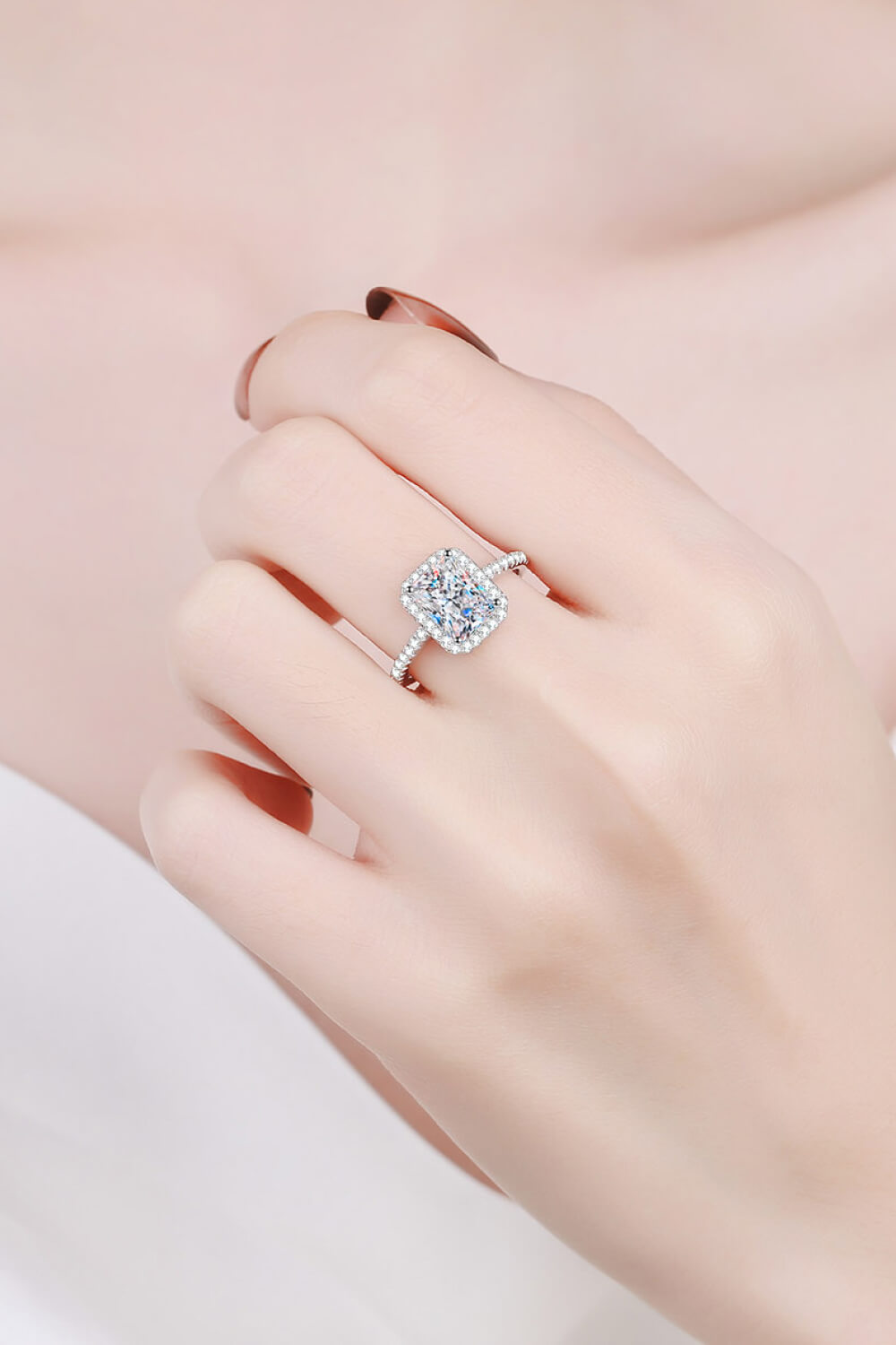 1 Carat Rectangle Moissanite Ring 