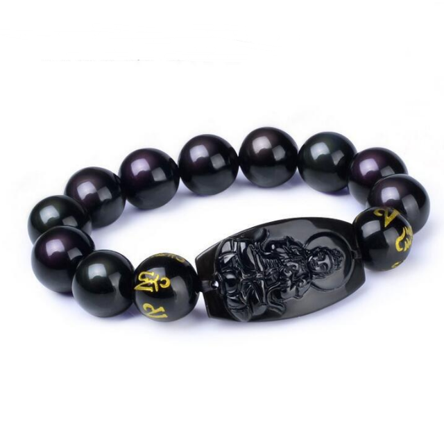 Opening obsidian agate zodiac natal Buddha 12 Zodiac six-word mantra Eight guardian god couple bracelet