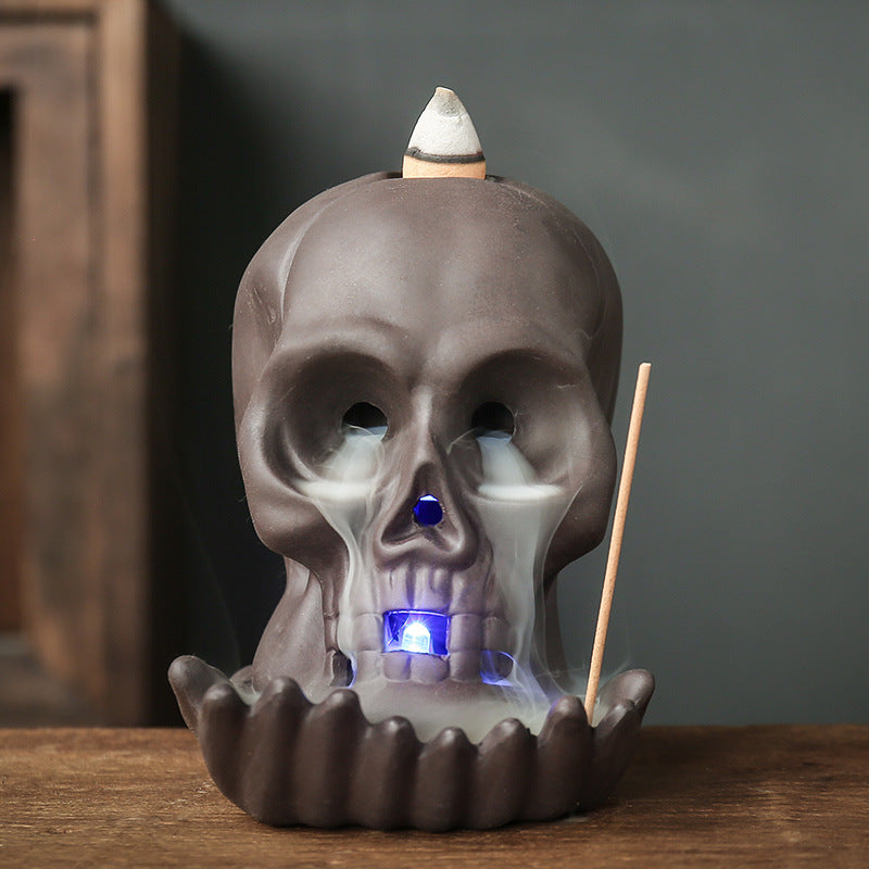 Ceramic Purple Clay Backflow Incense Burner Skull