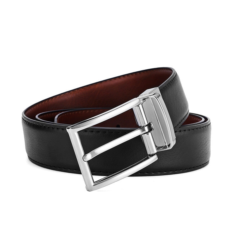 Men's Rotating Pin Buckle Genuine Leather Belt 