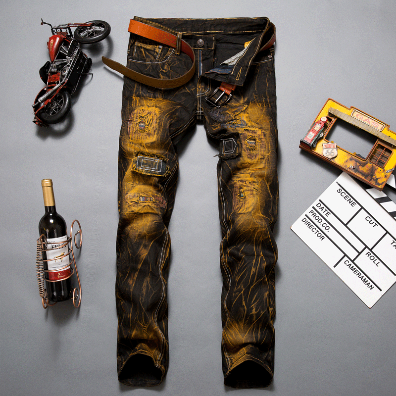 Nostalgic color locomotive ripped jeans