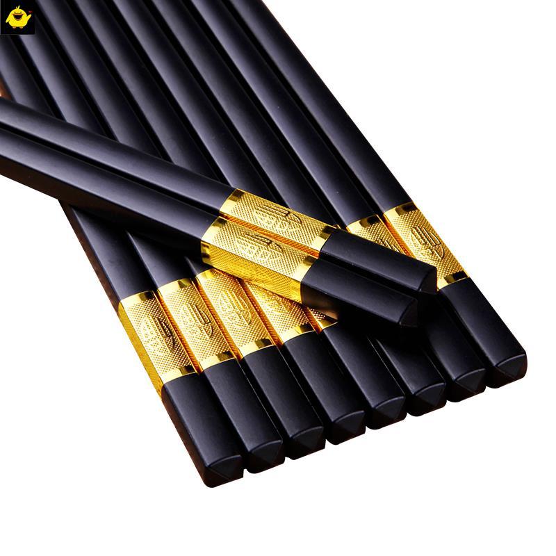 10 pairs of solid wood household alloy chopsticks