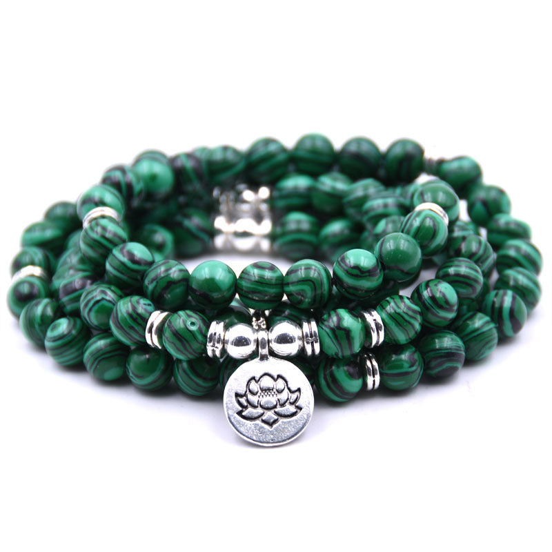 silver Lotus pendant Buddha beads religion Yoga Bracelet