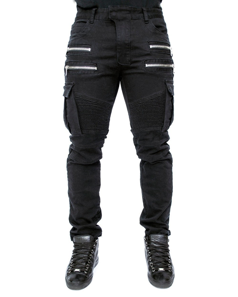 Fashion High Street Slim Fit Zipper Polished Casual Skinny Pants