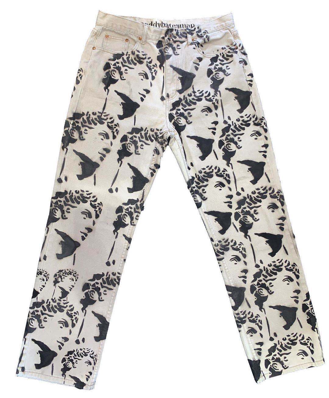 Men's Pants Loose Polished White Washed Straight Tie Dye Denim Trousers