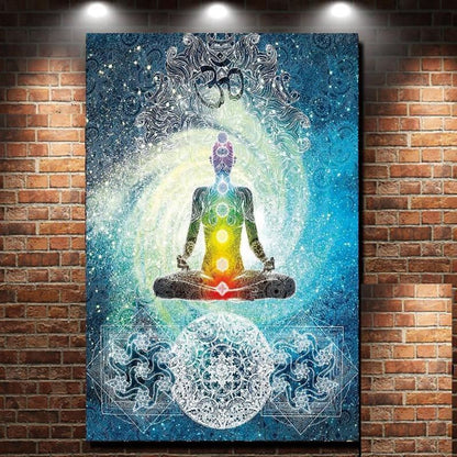 7 Chakra Buddha Wall Tapestry India Blue Tone Bed Cover