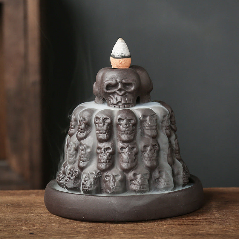 Ceramic Purple Clay Backflow Incense Burner Skull