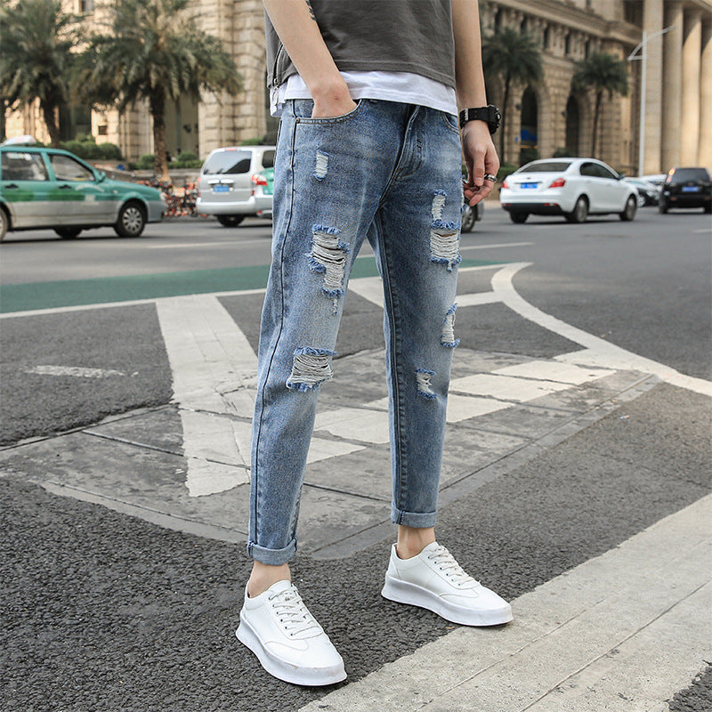 Trendy shaved light-colored beggar pants