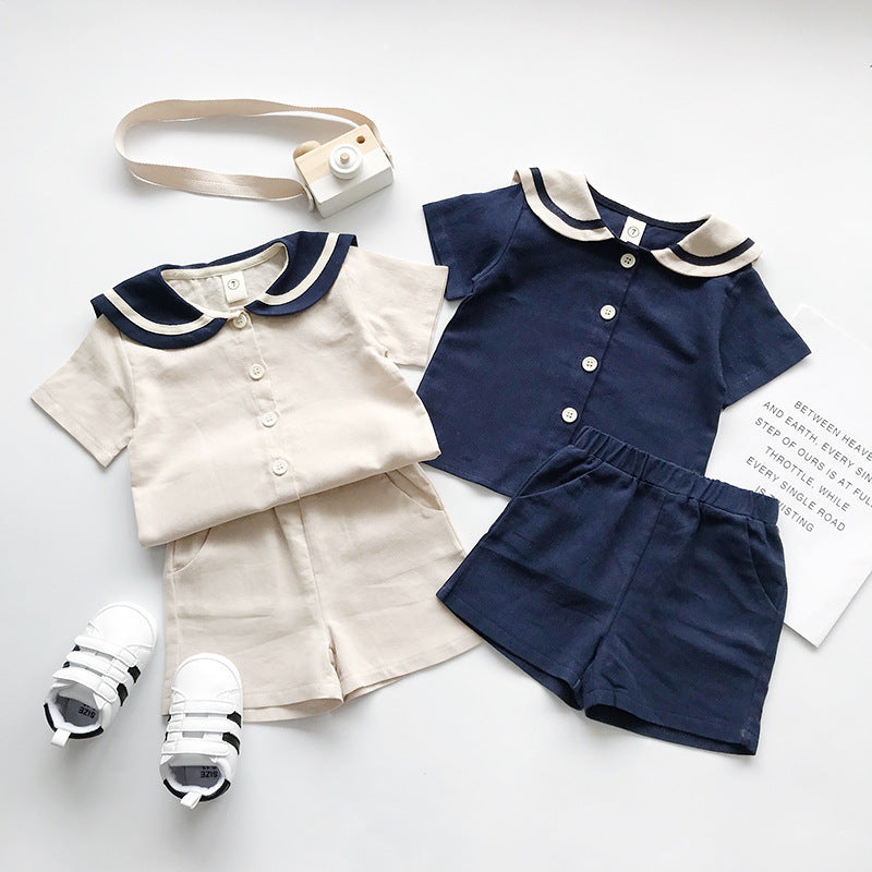 Boys and girls Navy solid short sleeves