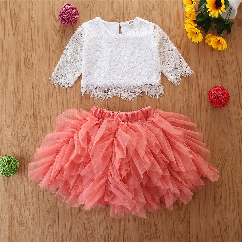 Children's mesh skirt suit