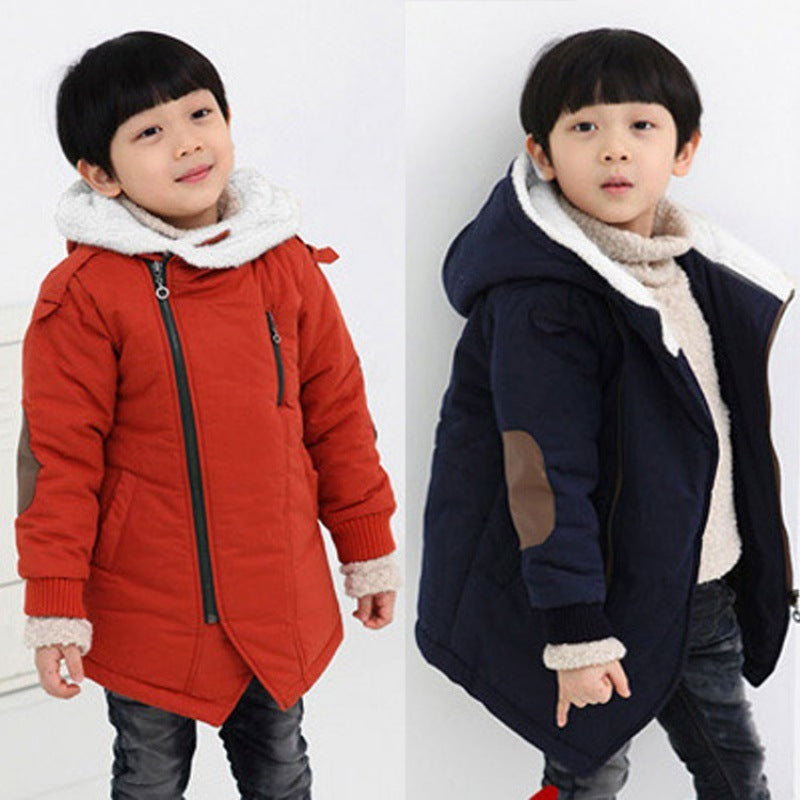 Children's Cotton-padded Jacket Plus Velvet Mid-length Cotton Jacket