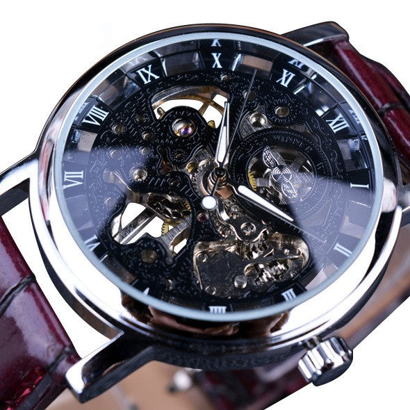 Fully Hollow Men's Manual Belt Mechanical Watch