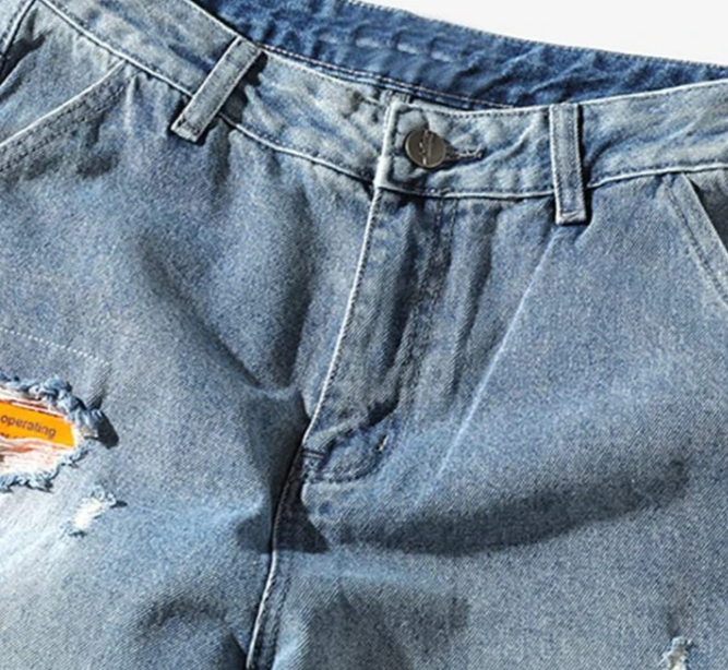 Men's Loose Holes To Make Old Blue Jeans