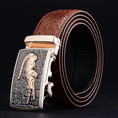 Men's Cowhide Automatic Buckle Waist Belt 