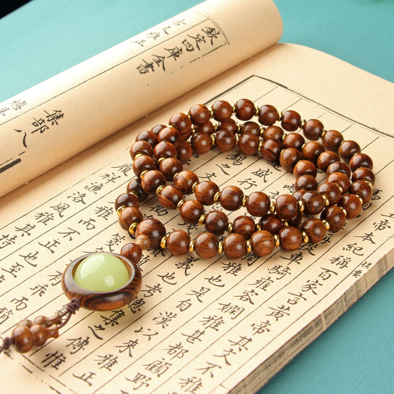 Natural Wood 108 Buddha Beads Yellow Flower Pear Ebony