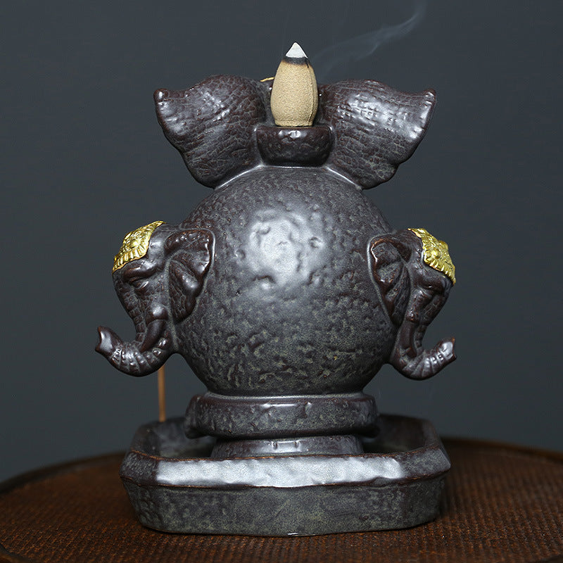 Ceramic elephant backflow incense burner