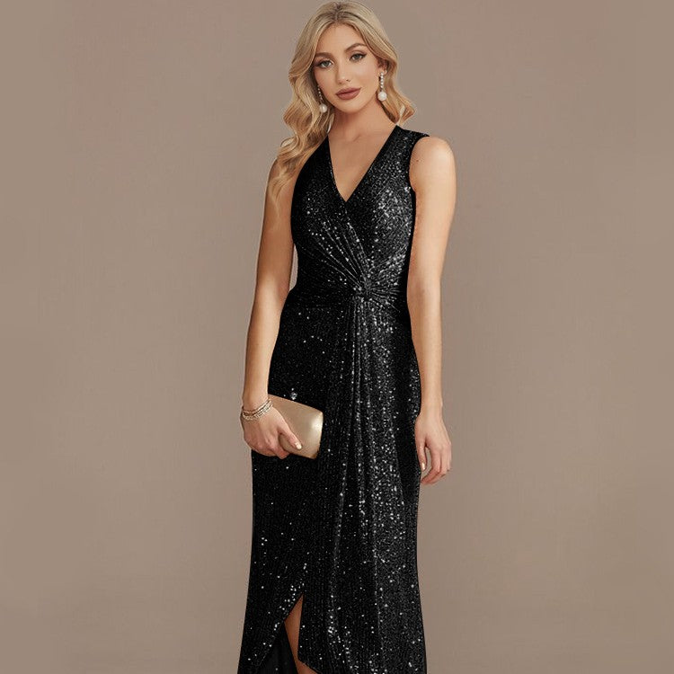 Women's Sequin Twisted Irregular Evening Dress