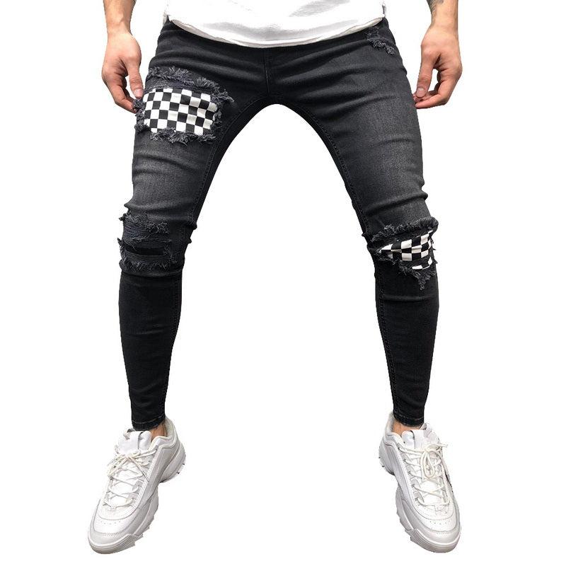 Men hip hop high-end quality tight slim ripped leg pants men