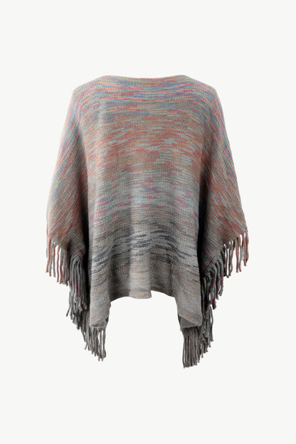 Round Neck Fringe Detail Poncho 