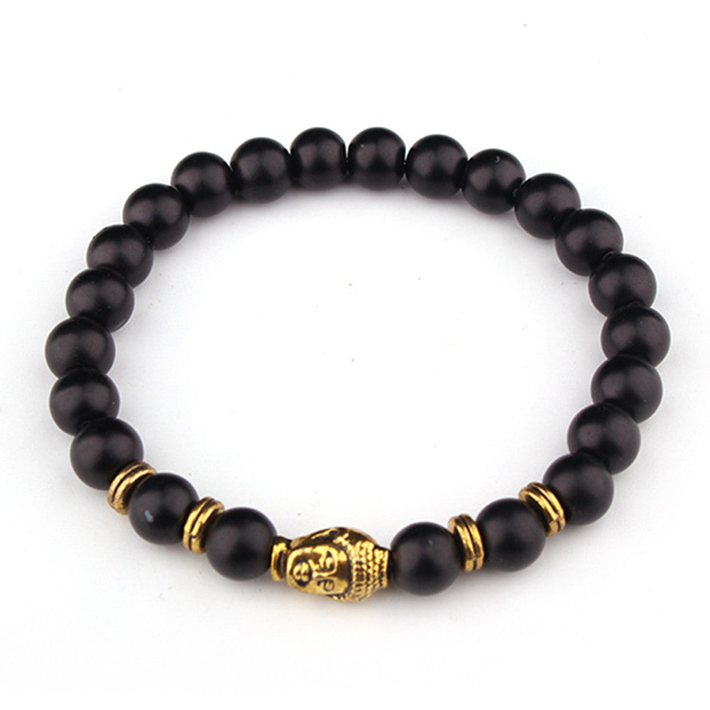 Frosted Beads Natural Stone Buddha Head Sequin Bracelet