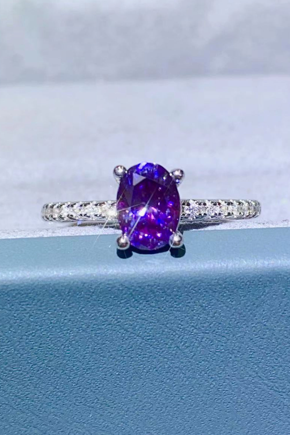 1 Carat Purple Moissanite 4-Prong Ring 