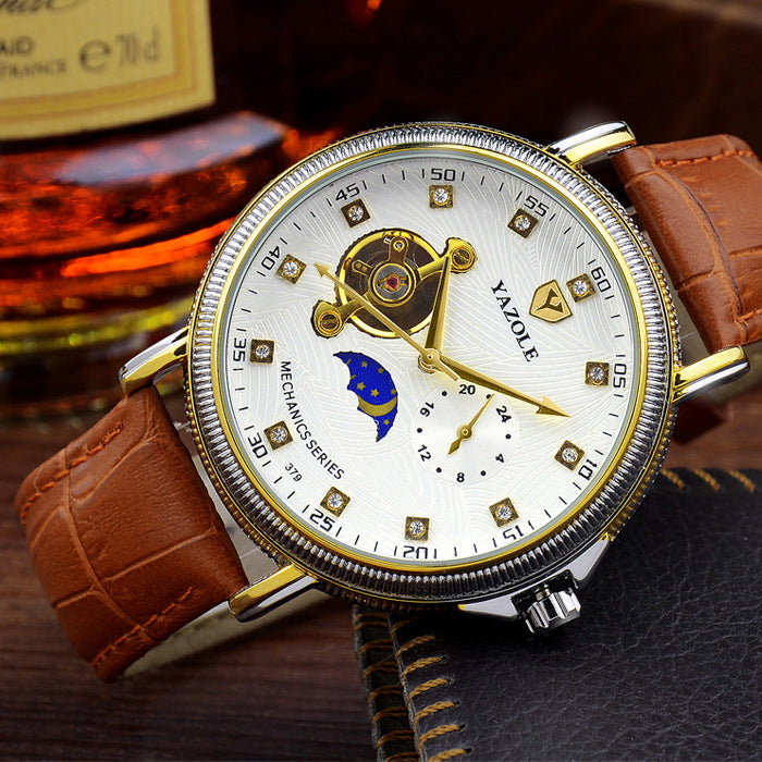 379 YAZOLE semi automatic hollow Tourbillon mechanical watch fashion business Mens Waterproof luminous mechanical watch