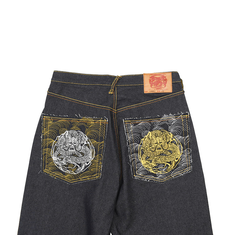 Japanese Ukiyoe Embroidery Vintage Loose Jeans