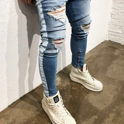 Shredded Stretch-Fit Slim Leg Denim Trousers