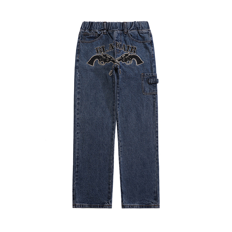 Western Revolver Embroidered Denim Trousers Men's