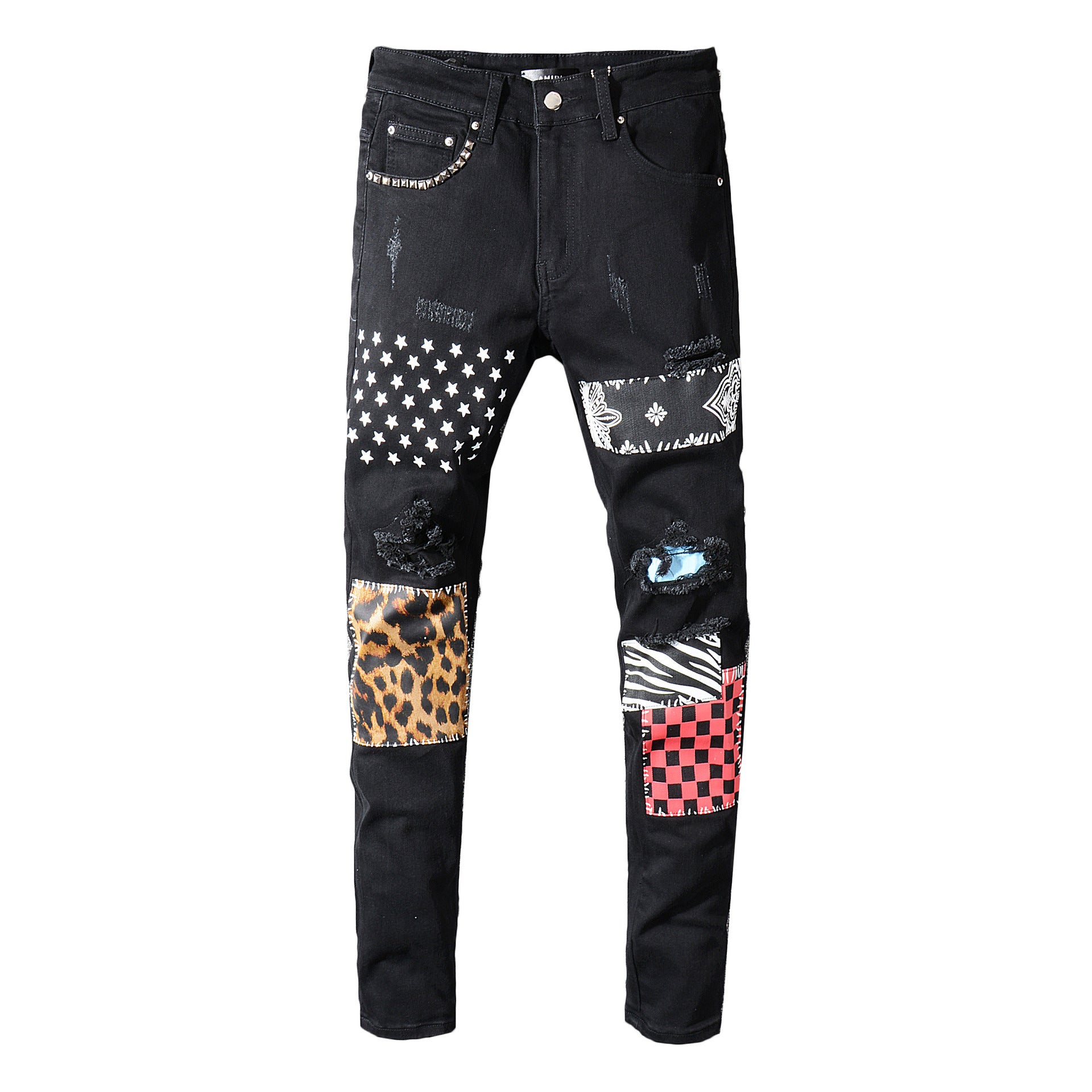 Patchwork ripped beggar pants