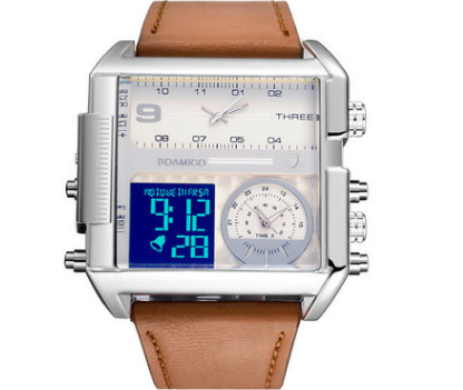 Men Sports Watches Man Military chronograph digital Watch Leather Rectangle Quartz Wristwatches