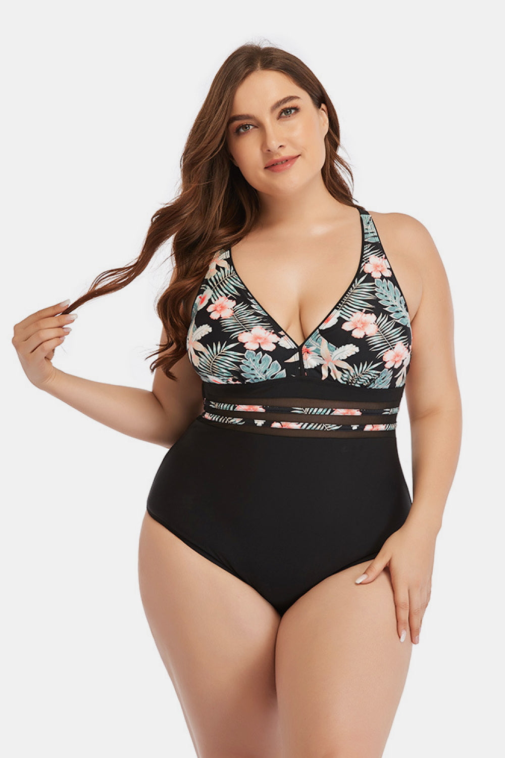 Floral Cutout Tie-Back One-Piece Swimsuit - Babbazon new