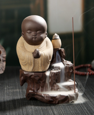 Creative Zisha Little Monk Mountain Flowing Water Backflow Incense Burner