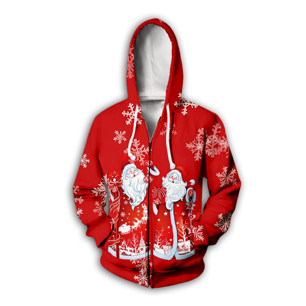 3D Digital Christmas Print Santa Loose Couple Zipper