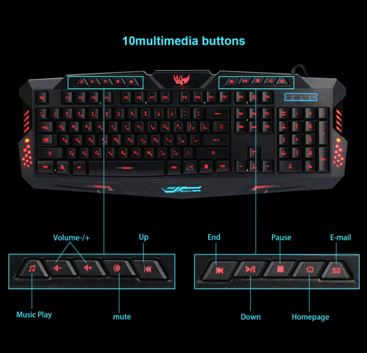 J10 tricolor backlight wired gaming keyboard set colorful luminous gaming mouse keyboard Russian keyboard