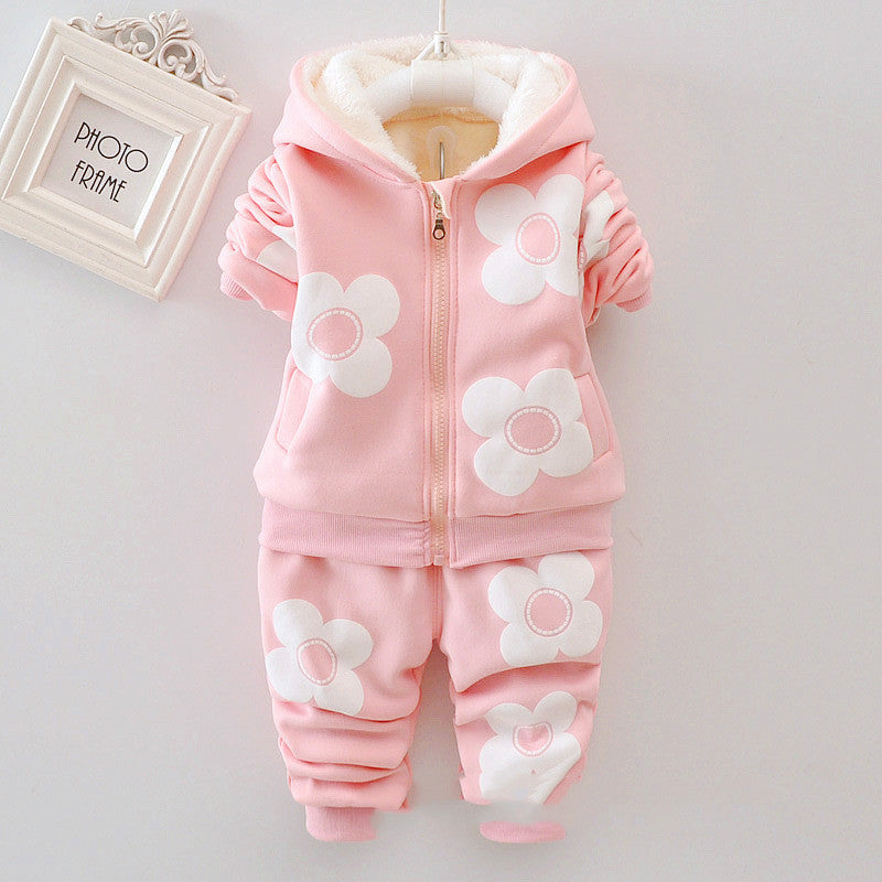 Children's Bear Hooded Two-piece Gold Velvet Set