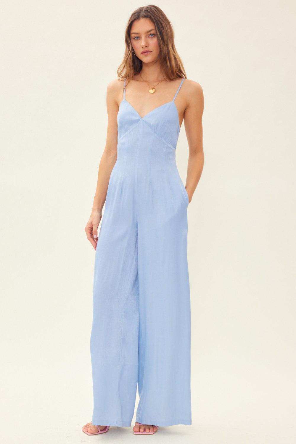 Idem Ditto Drawstring Back Sleeveless Wide Leg Jumpsuit 