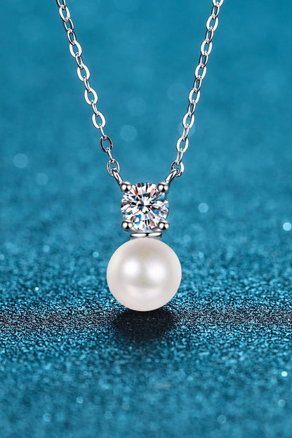 925 Sterling Silver Freshwater Pearl Moissanite Necklace 