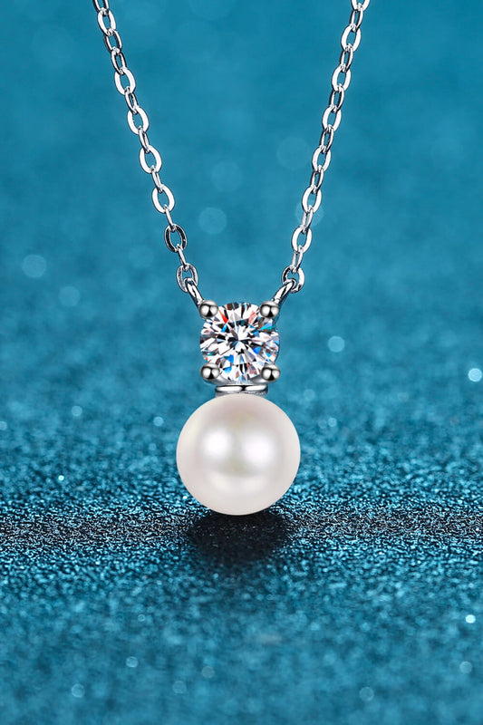 925 Sterling Silver Freshwater Pearl Moissanite Necklace 