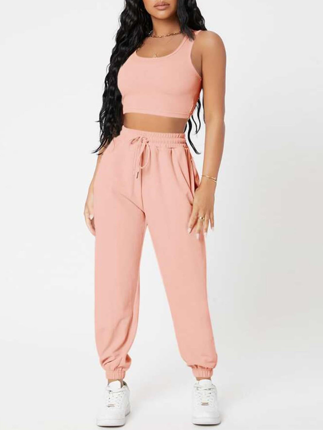 Wide Strap Top and Drawstring Joggers Set - Babbazon new